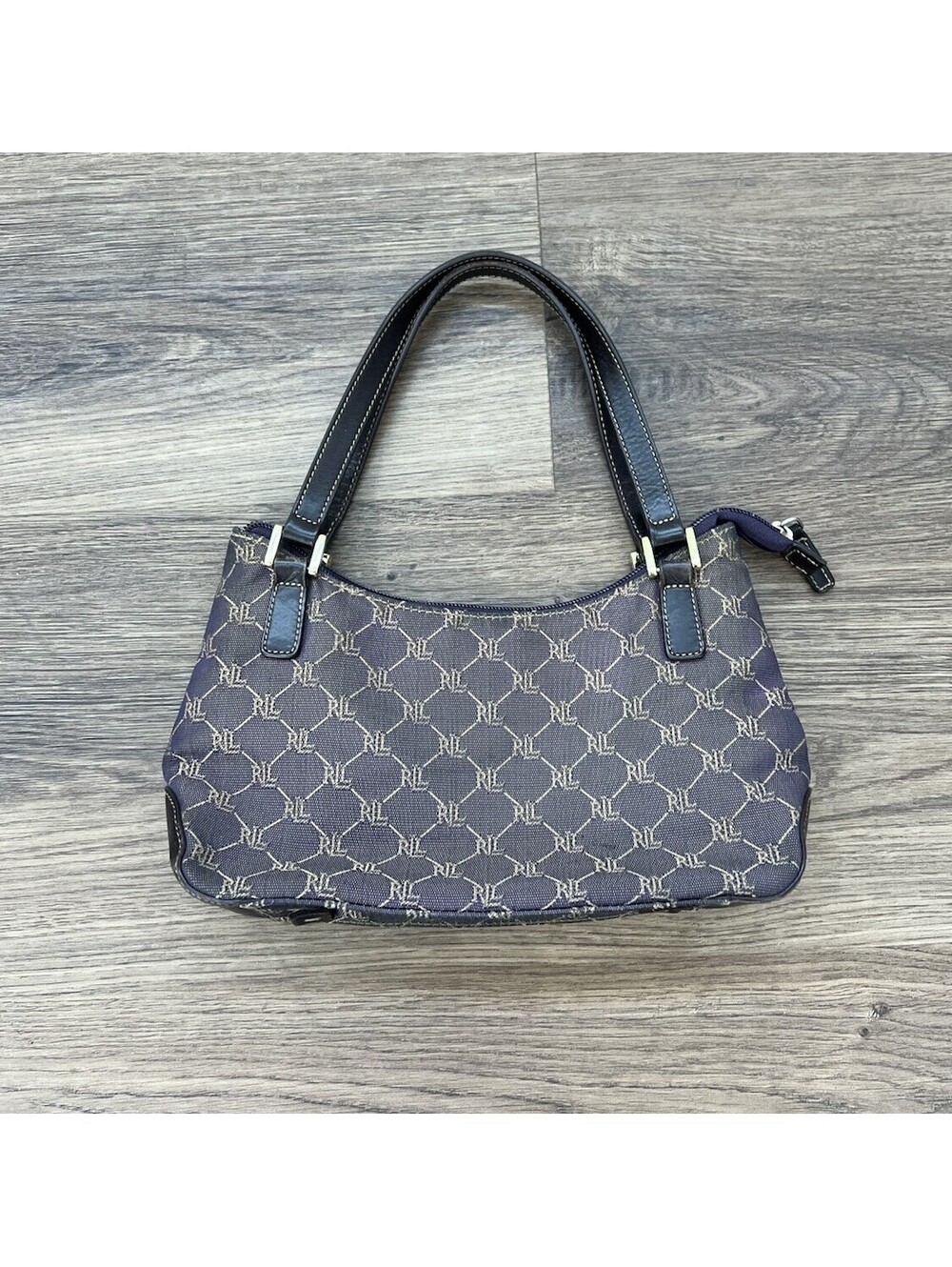 Vintage Lauren Ralph Lauren Monogram Shoulder Bag Jacquard Canvas Leather